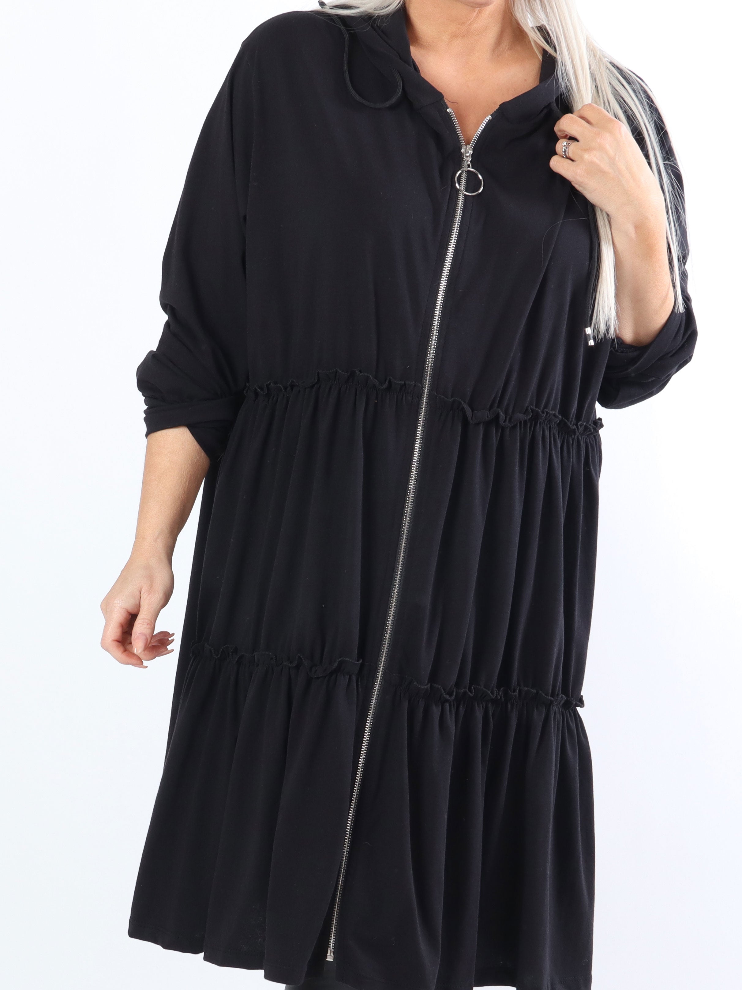 Adona - Plus size joggingkjole med lynlås og hætte